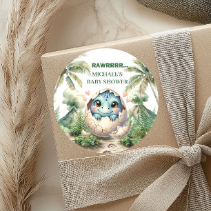 Kleine Dino-Baby-Party-Aufkleber Schlüpfen bald Runder Aufkleber