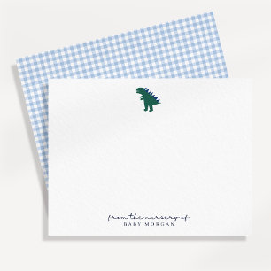 Kleine Dinosaurier Blau Gingham Kinderzimmer Notiz Einladung