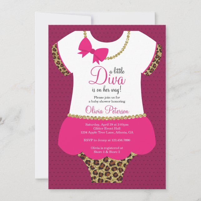 Kleine Diva Baby Dusche einladen, Geparden, Imitat Einladung (Vorderseite)