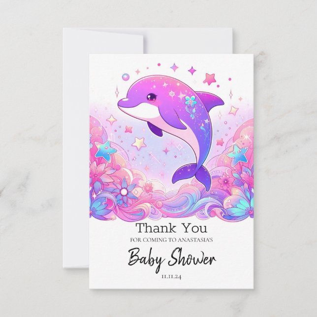 Kleine Dolphin-Babydusche Dankeskarte (Vorderseite)