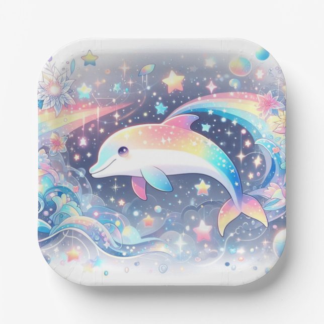 Kleine Dolphin-Babydusche Pappteller (Vorderseite)