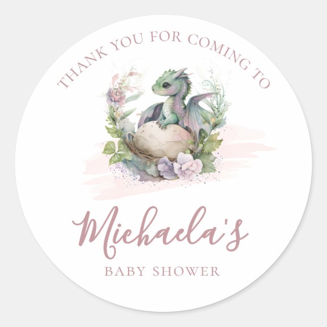 Kleine Dragon Baby Dusche Danke Runder Aufkleber (Vorderseite)