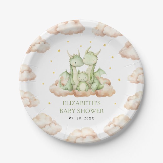 Kleine Dragon Baby Dusche Pappteller (Vorderseite)