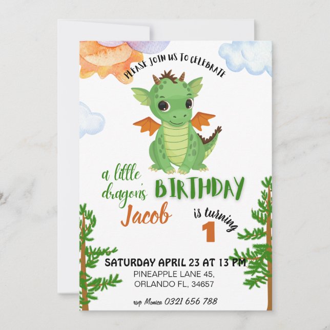 kleine Dragon Birthday Einladung, Kind einladen Einladung (Vorderseite)