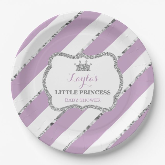 Kleine Druckpapierplatte, Lila, silber Pappteller (Vorderseite)