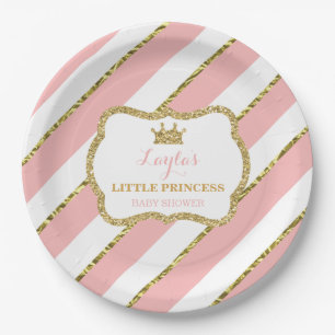 Kleine Druckpapierplatte, rosa, goldfarbener Glitz Pappteller