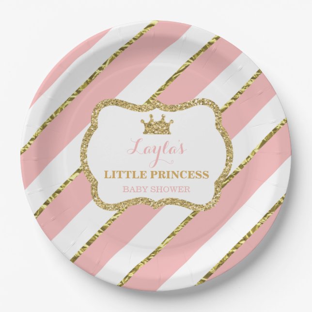 Kleine Druckpapierplatte, rosa, goldfarbener Glitz Pappteller (Vorderseite)