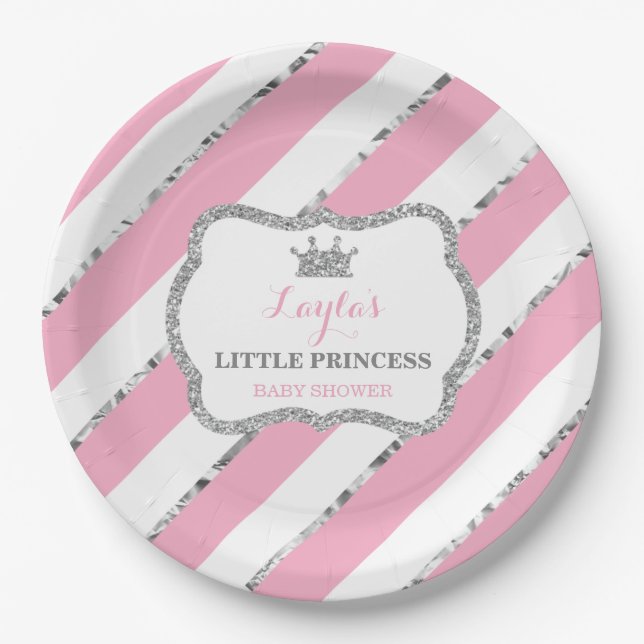 Kleine Druckpapierplatte, rosa, silberfarbener Gli Pappteller (Vorderseite)