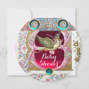 KLEINE DRUCKSTORK-BABY-DUSCHE, BLUMENVERSTÄNDNER EINLADUNG