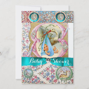 KLEINE DRUCKSTORK BABY SHOWER, BLUMENVERSTÄRKUNG EINLADUNG