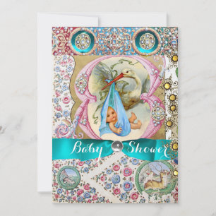 KLEINE DRUCKSTORK BABY SHOWER, BLUMENVERSTÄRKUNG EINLADUNG