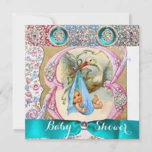 KLEINE DRUCKSTORK BABY SHOWER, BLUMENVERSTÄRKUNG EINLADUNG