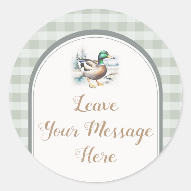 Kleine Duckling Gingham Baby Dusche Ihre Nachricht Runder Aufkleber (Vorderseite)