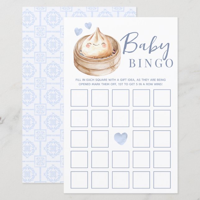 Kleine Dumpling Baby Shower Bingo Game Card | gebe (Vorne/Hinten)