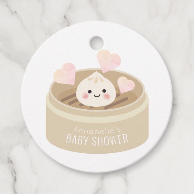 Kleine Dumpling Babydusche Danke Geschenkanhänger (Vorderseite)
