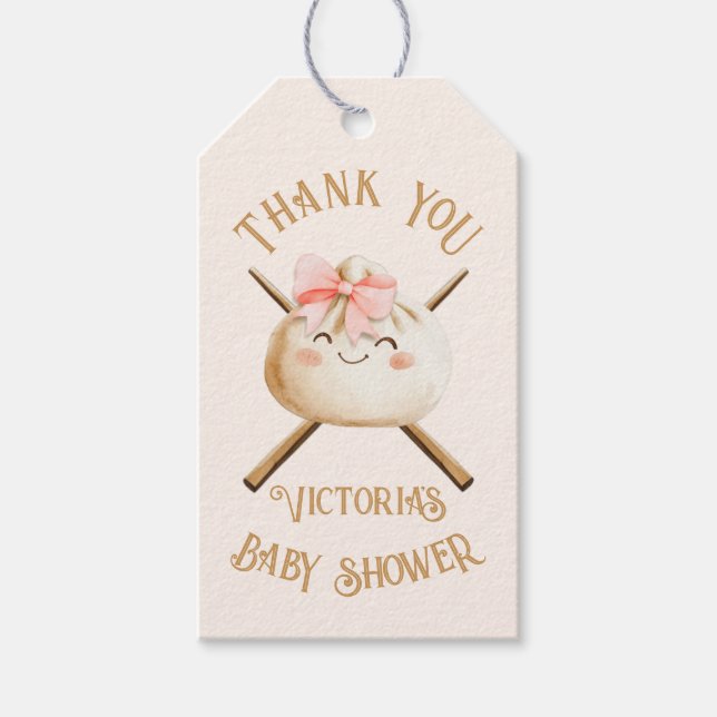 Kleine Dumpling Dim Sum Girl Babydusche Geschenkanhänger (Vorderseite)