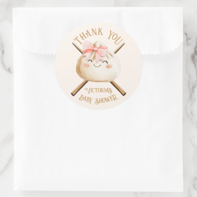 Kleine Dumpling Dim Sum Girl Babydusche Runder Aufkleber (Tasche)