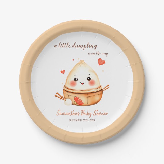 Kleine Dumpling Niedliche Wasserfarben Babydusche Pappteller (Vorderseite)