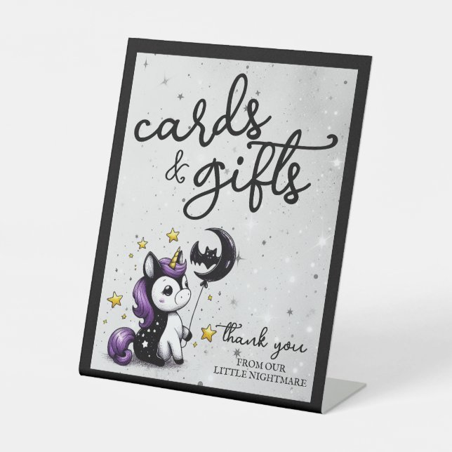 Kleine Einhorn-Babyduschkarten und Geschenke Sockelschild (Vorderseite)