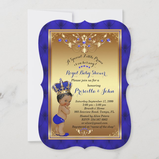 Kleine Einladung Prinz-Babyparty, blaue Klammer (Vorderseite)