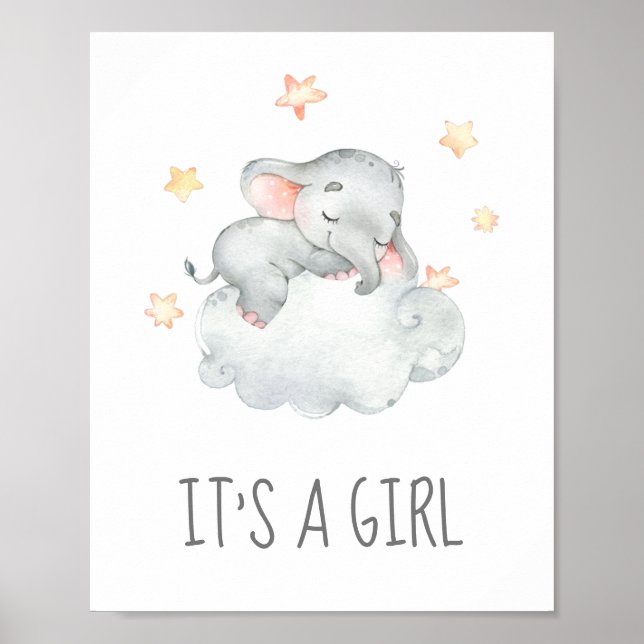 Kleine Elefant Babydusche Es ist ein Mädchenzeiche Poster (Vorne)