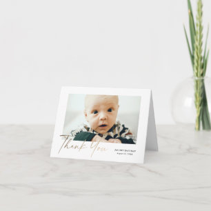 Kleine elegante goldene Schrift Baby-Foto Dankeskarte