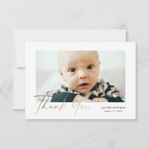 Kleine elegante goldene Schrift Baby-Foto Dankeskarte