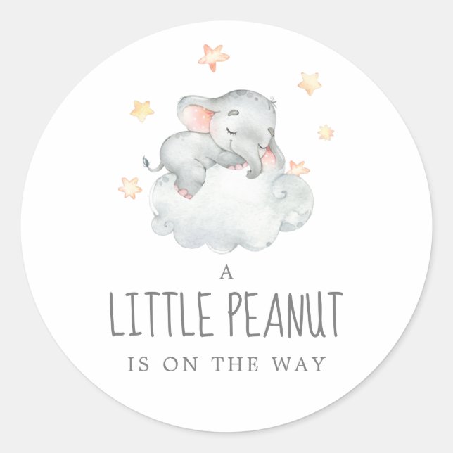 Kleine Elephant Girl Kleine Peanut Babydusche Runder Aufkleber (Vorderseite)