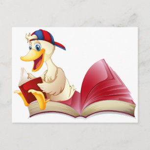 Kleine Ente beim Lesen eines Buches Postkarte