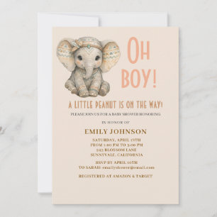 Kleine Erdnuss Boho Safari Elefant Junge Babyparty Einladung