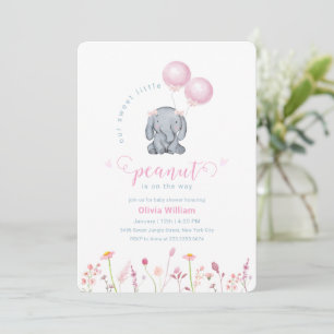 Kleine Erdnuss Floral Balloon Elefant Baby Shower Einladung