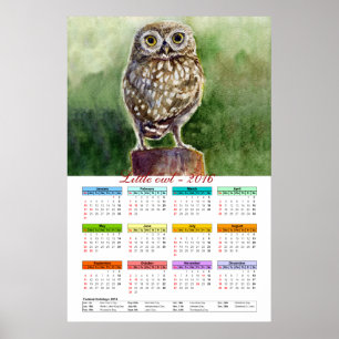 Kleine Eule Aquarell-Kalender 2016 Poster