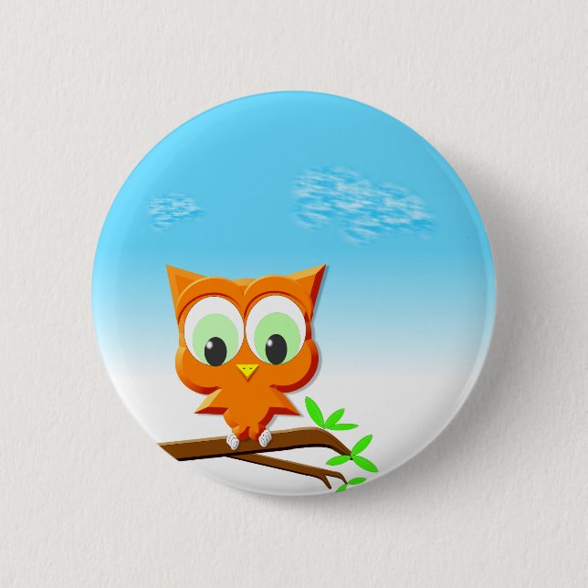 Kleine Eule auf einer Zweige Button (Vorderseite)