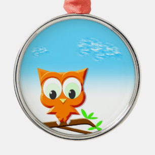 Kleine Eule auf einer Zweige Silbernes Ornament