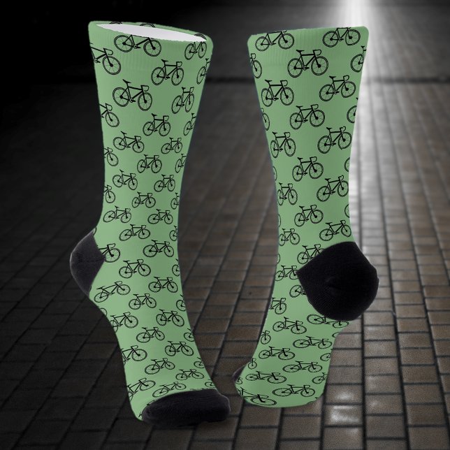 Kleine Fahrradmotive gemustert auf grün / farbig Socken (Von Creator hochgeladen)