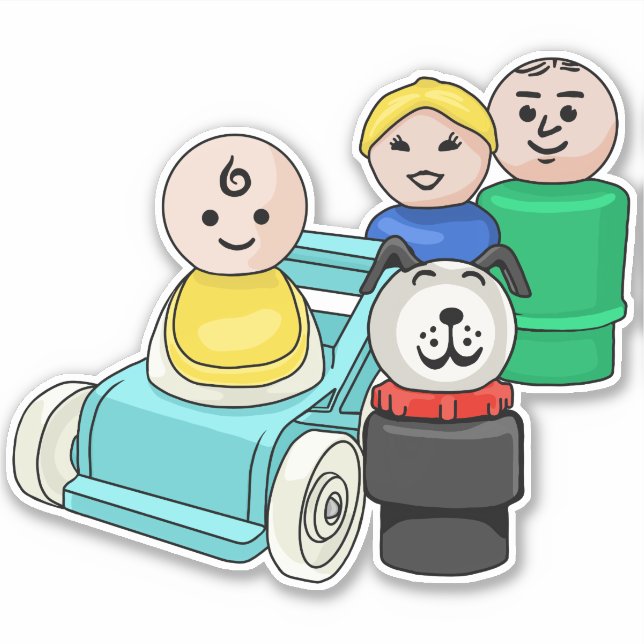 Kleine Familie mit Kinderwagen Aufkleber (Vorderseite)