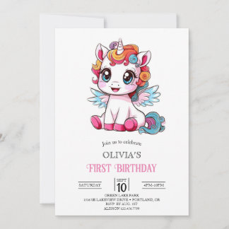 Kleine farbenfrohe digitale Einheit 1. Geburtstag Einladung