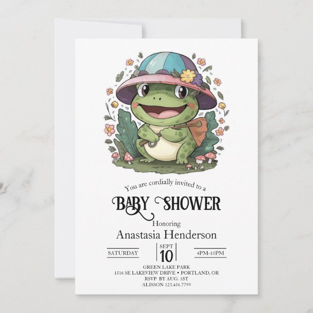 Kleine farbenfrohe Frog Baby Dusche Einladung (Vorderseite)