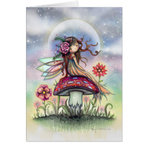 Kleine Fee auf Pilz Fantasy Art Karte