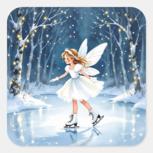 Kleine Feen-Eislauf-Weihnachten Quadratischer Aufkleber