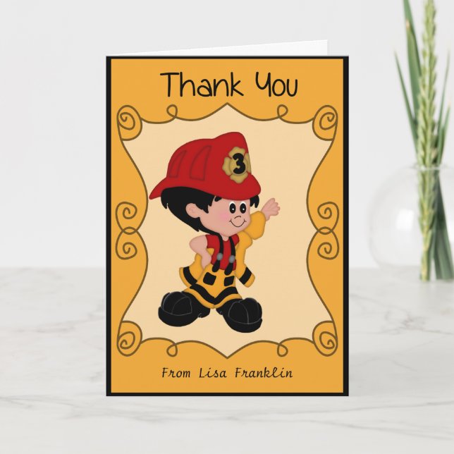 Kleine Firefighter Baby-Dusche Vielen Dank Dankeskarte (Vorderseite)