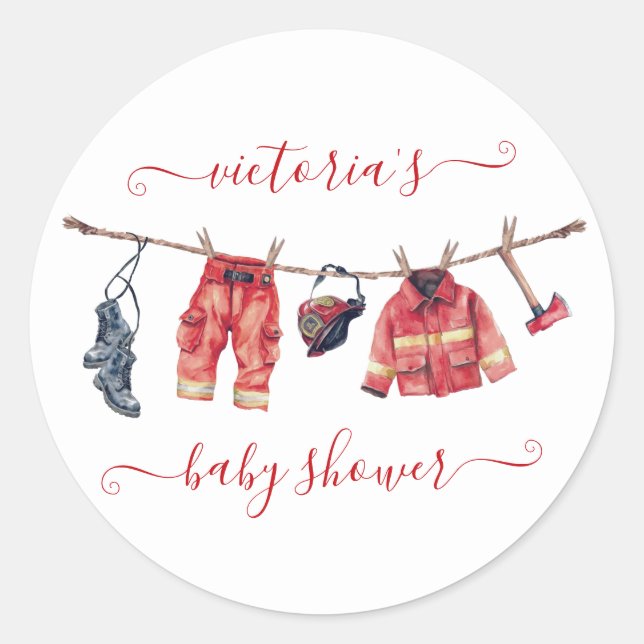 Kleine Firefighter Baby Duschkabine Runder Aufkleber (Vorderseite)
