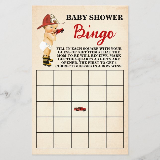 Kleine Firefighter Baby Shower Bingo Game Card Flyer (Vorne)
