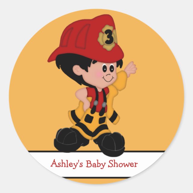 Kleine Firefighter Baby Shower Stickers (Vorderseite)