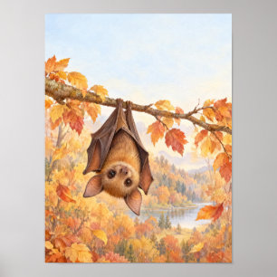 Kleine Fledermaus im goldenen Herbstwald – Poster