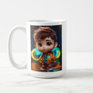 "Kleine Freude: Adorable Kid findet Freude in eine Kaffeetasse