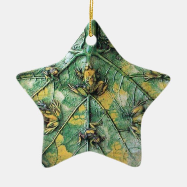 KLEINE FROGS AUF EINER GRÜNEN LEAF, Stern Keramikornament (Vorne)