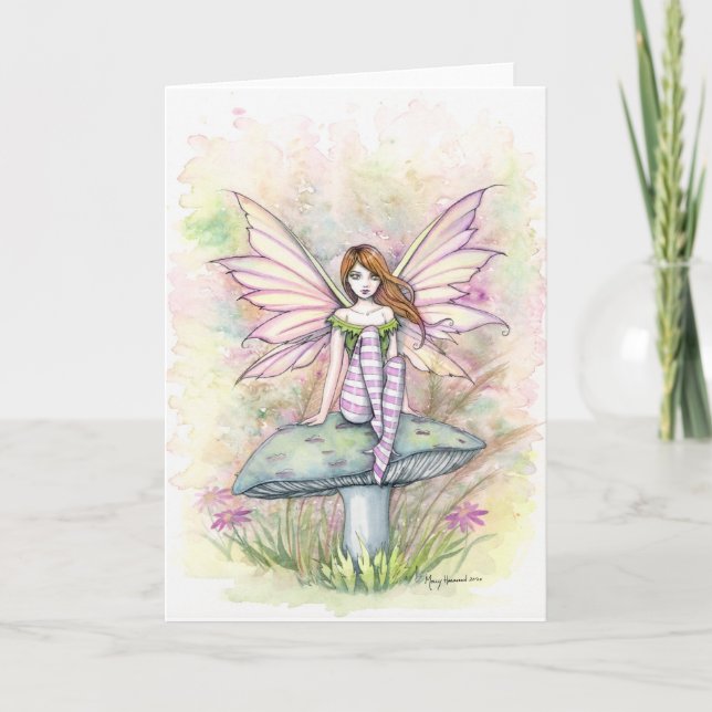 Kleine Frühling-Fee Aquarellmühle Illustration Karte (Vorderseite)