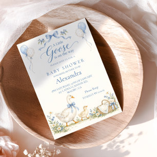 Kleine Gans Blaue Schleife Baby Shower Einladung