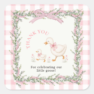 Kleine Gans Pink Gingham Silly Goose Danke Quadratischer Aufkleber
